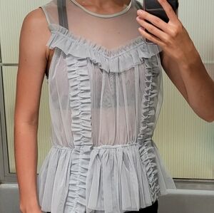 Sage green sheer ruffle tank